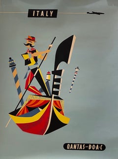 Original Vintage Australian Qantas Poster, c. 1959 "Italy"