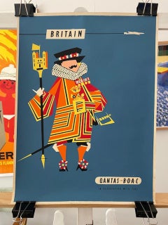 Affiche de voyage originale vintage de la compagnie australienne Qantas, vers 1959, « Grande-Bretagne »