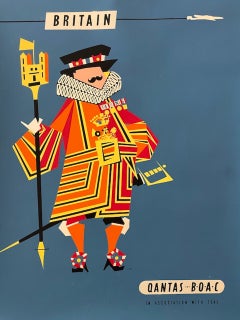 Affiche de voyage originale vintage de la compagnie australienne Qantas, vers 1959, « Grande-Bretagne »