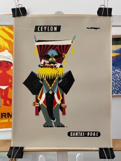 Affiche de voyage vintage originale de la compagnie australienne Qantas, vers 1959, « Ceylan »