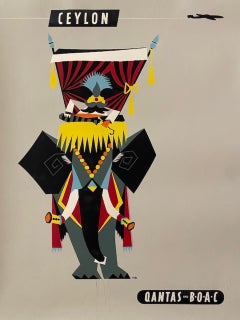 Affiche de voyage vintage originale de la compagnie australienne Qantas, vers 1959, « Ceylan »