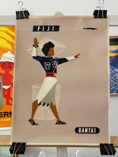 Affiche de voyage originale vintage de la compagnie australienne Qantas, vers 1959, « Fidji »