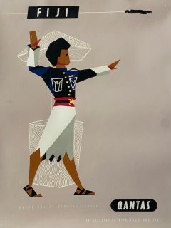 Affiche de voyage originale vintage de la compagnie australienne Qantas, vers 1959, « Fidji »