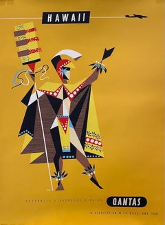 Original Vintage Australian Qantas Travel Poster, c. 1959 "Hawaii"