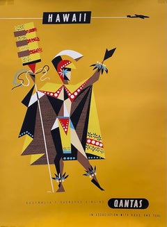 Original Vintage Australian Qantas Travel Poster, c. 1959 "Hawaii"