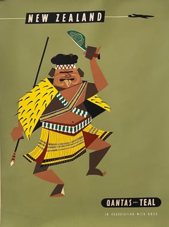 Original Vintage Australian Qantas Travel Poster, c. 1959 "New Zealand"