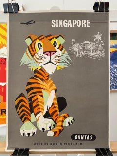 Original Vintage Australian Qantas Travel Poster, c. 1959 "Singapore"