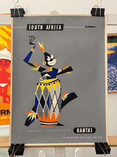 Original Vintage Australian Qantas Travel Poster, c. 1959 "South Africa"