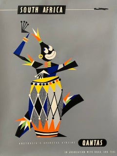 Original Vintage Australian Qantas Travel Poster, c. 1959 "South Africa"