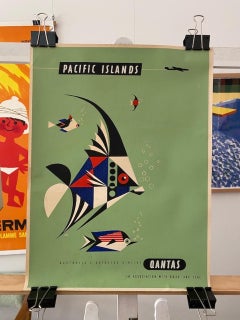 Affiche de voyage australienne vintage originale, vers 1959 « Pacific Islands Qantas »