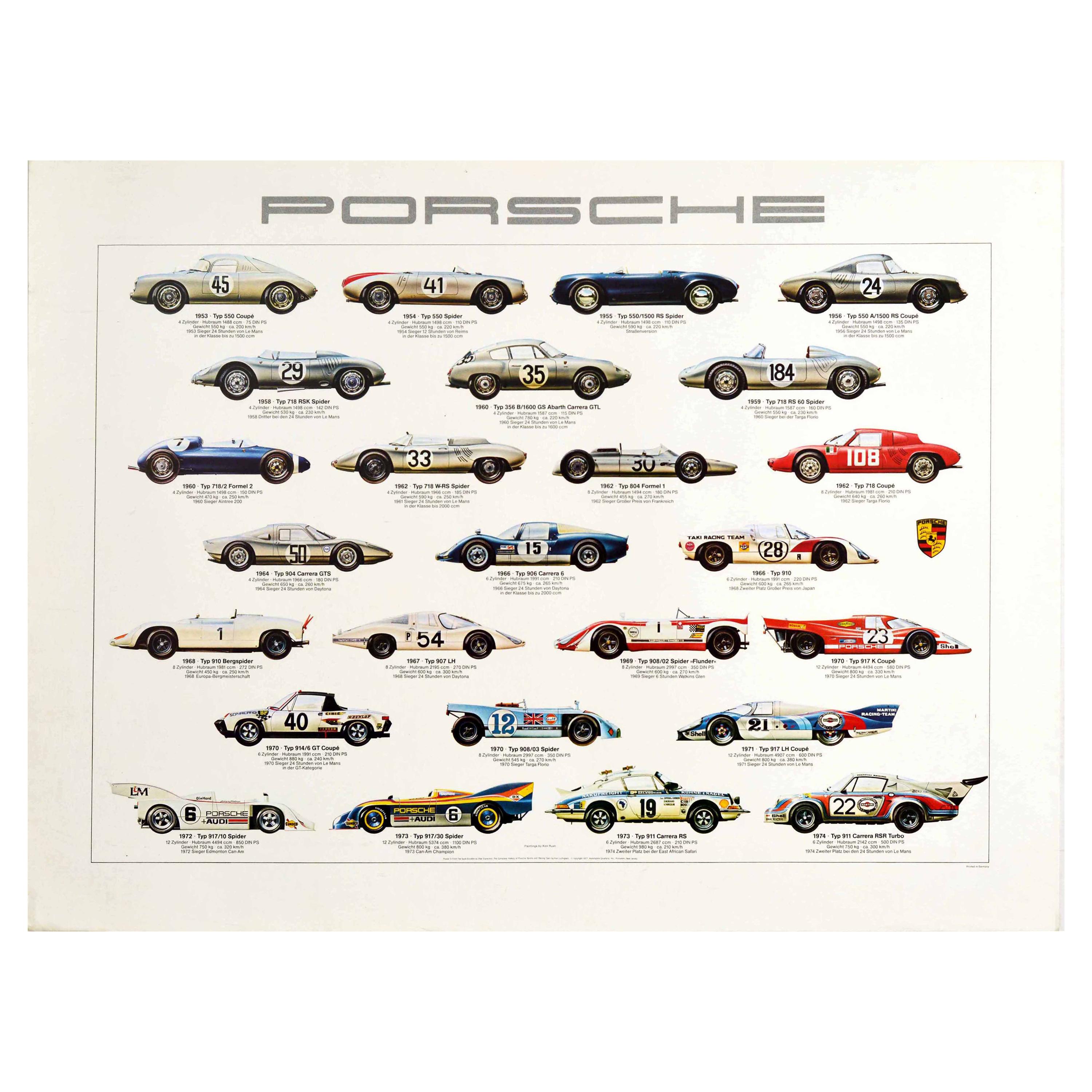 Original Vintage Auto Poster Porsche Racing Cars Motorsport Iconic Models Design