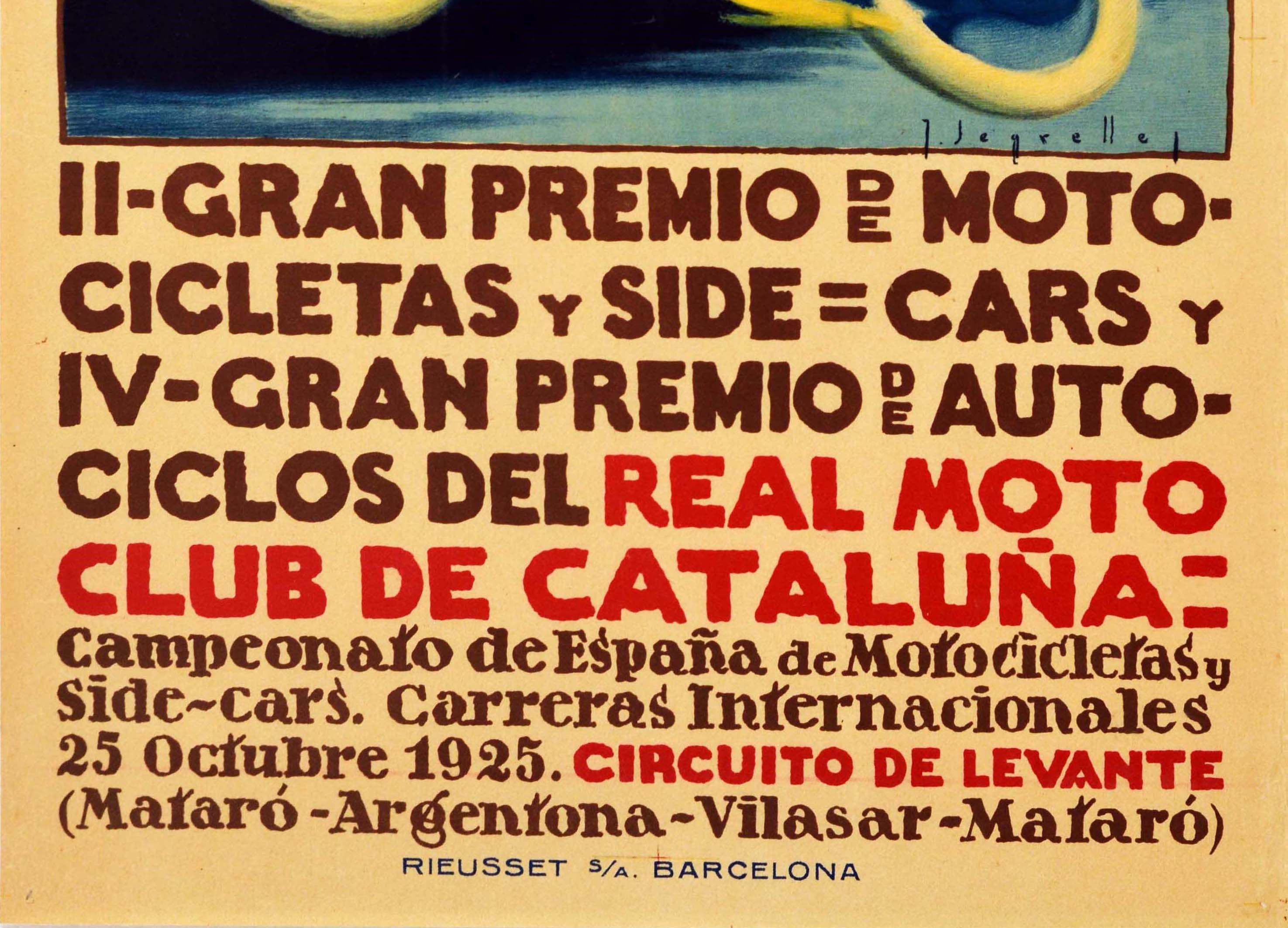 Art déco Affiche originale vintage de course automobile Gran Premio GP, Grand Prix Moto d'Espagne en vente