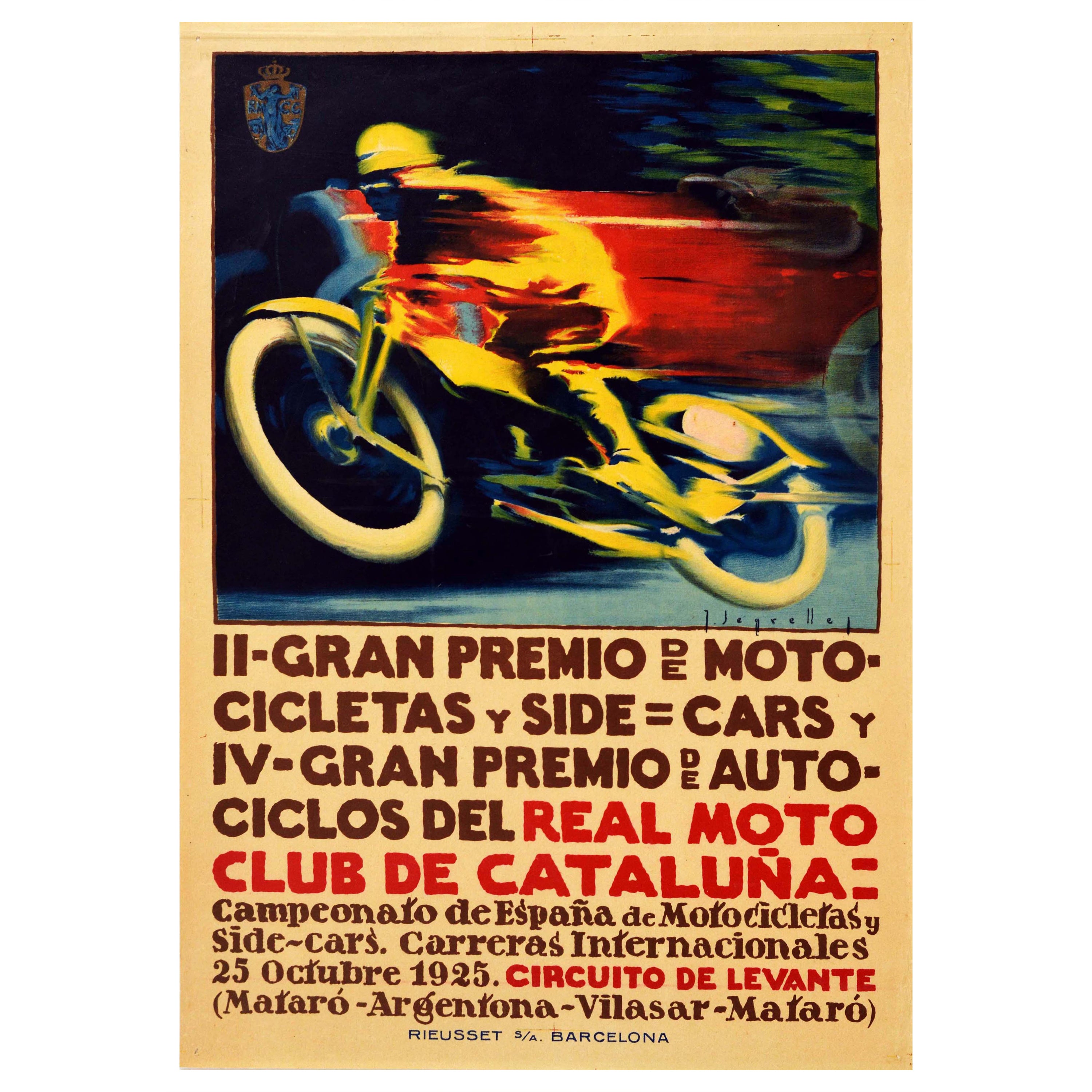 Affiche originale vintage de course automobile Gran Premio GP, Grand Prix Moto d'Espagne