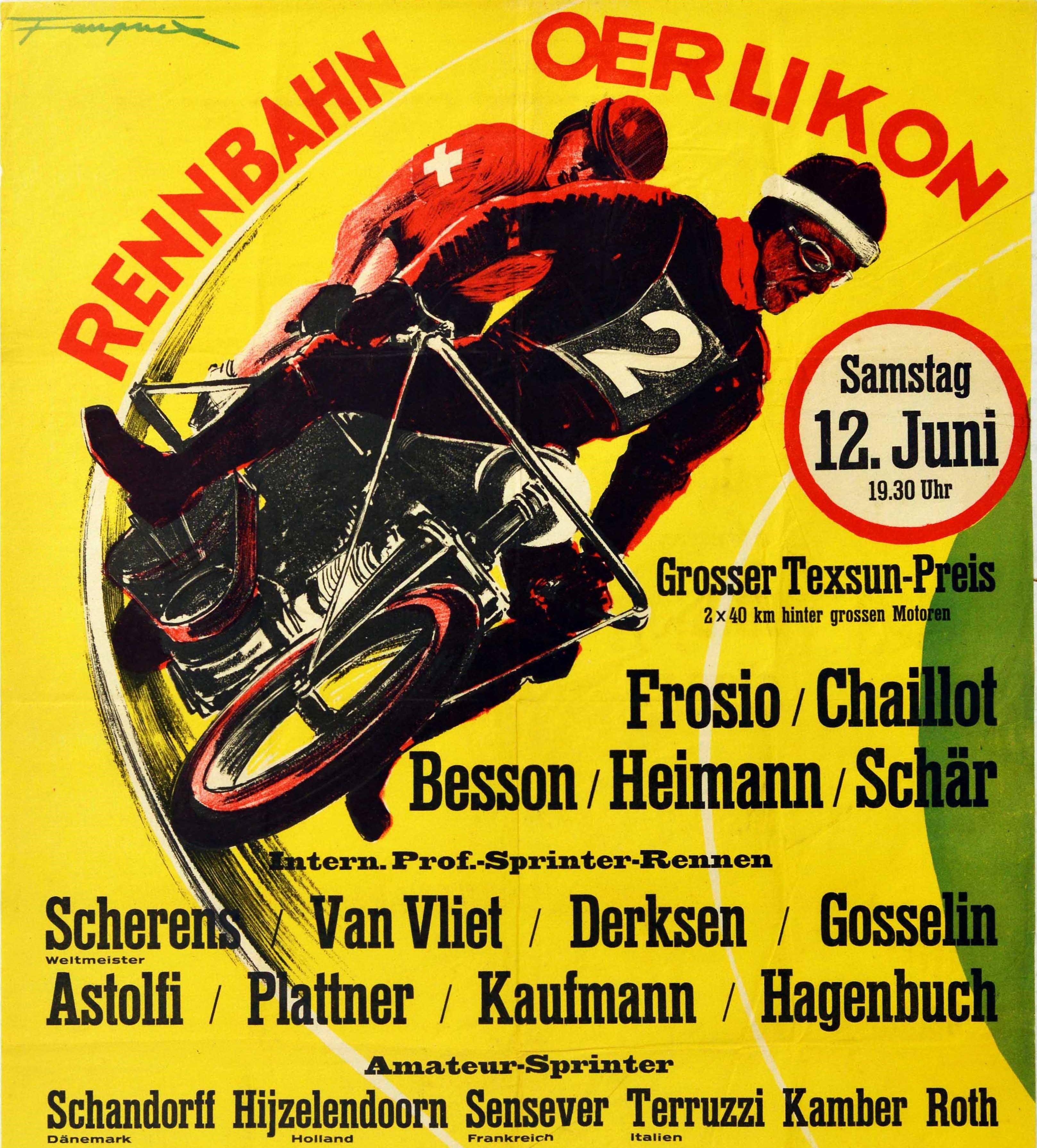 Suisse Affiche rétro originale de course automobile Oerlikon, Course de course automobile, événement sportif en vente