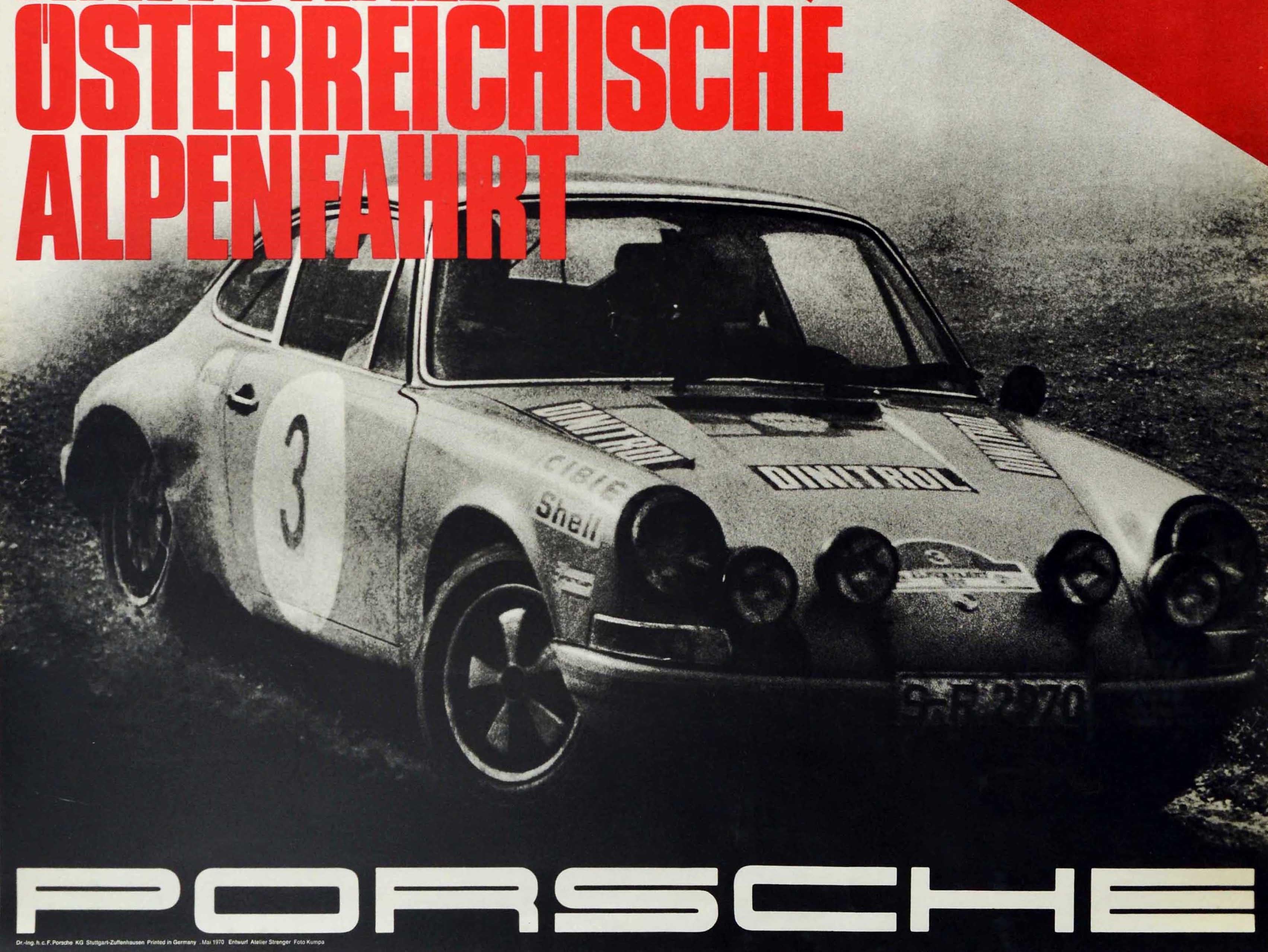 German Original Vintage Auto Racing Poster Porsche 911 Austrian Alpine Tour Alpenfahrt