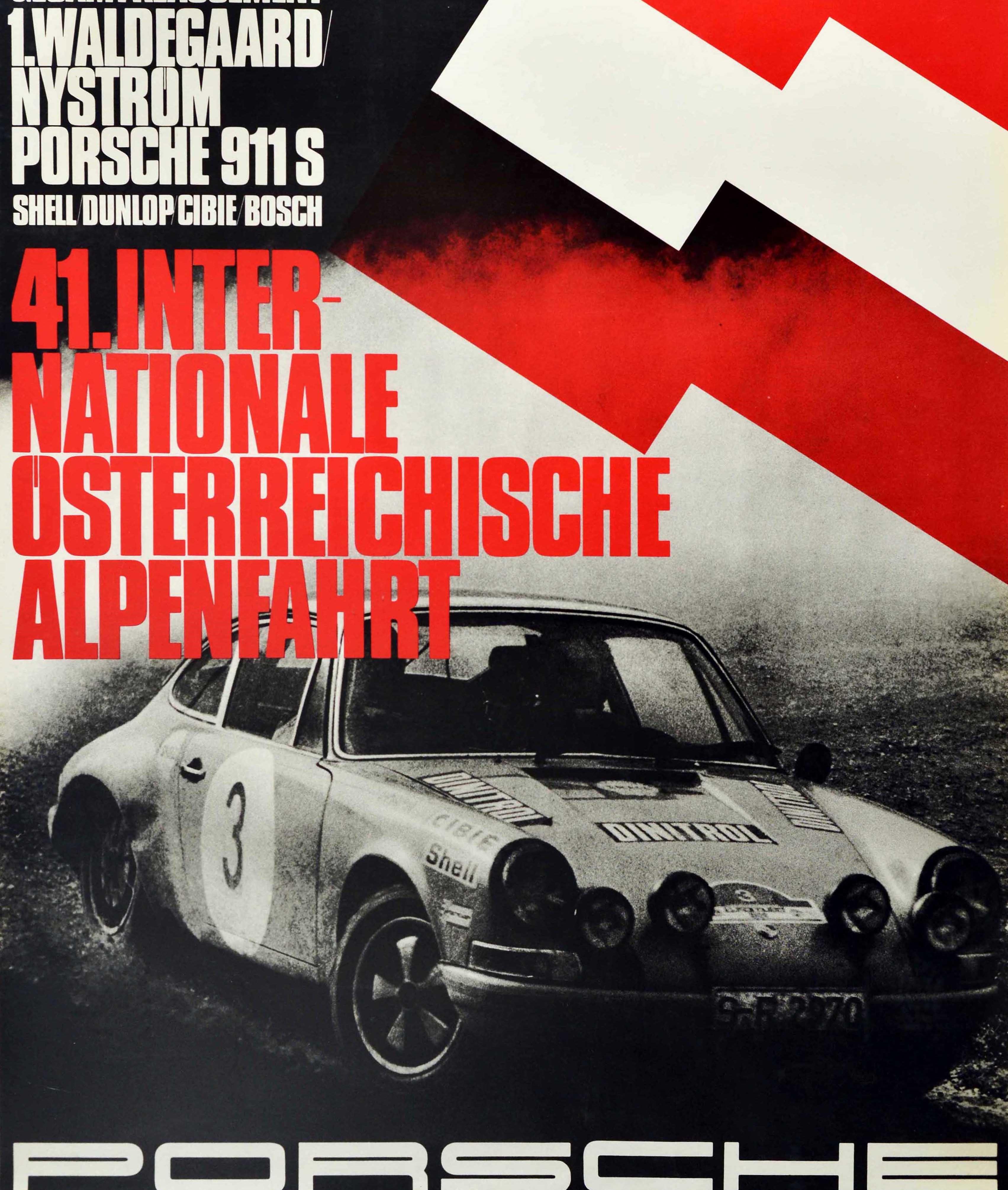 Original Vintage Auto Racing Poster Porsche 911 Austrian Alpine Tour Alpenfahrt In Excellent Condition In London, GB