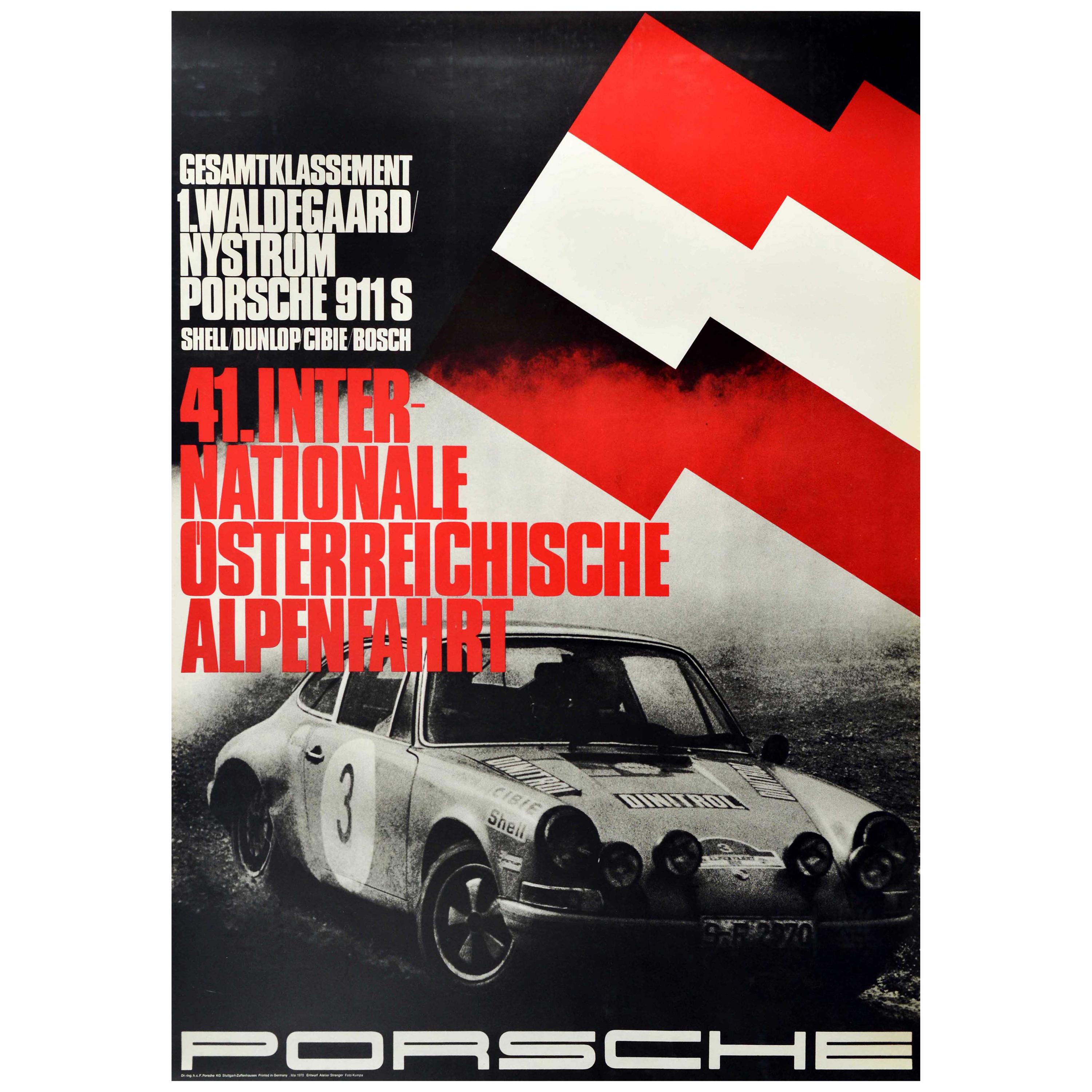Original Vintage Auto Racing Poster Porsche 911 Austrian Alpine Tour Alpenfahrt