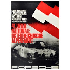 Original Retro Auto Racing Poster Porsche 911 Austrian Alpine Tour Alpenfahrt