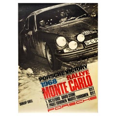 Affiche originale vintage de course automobile Porsche 911, victoire en 1968, Rallye Monte Carlo