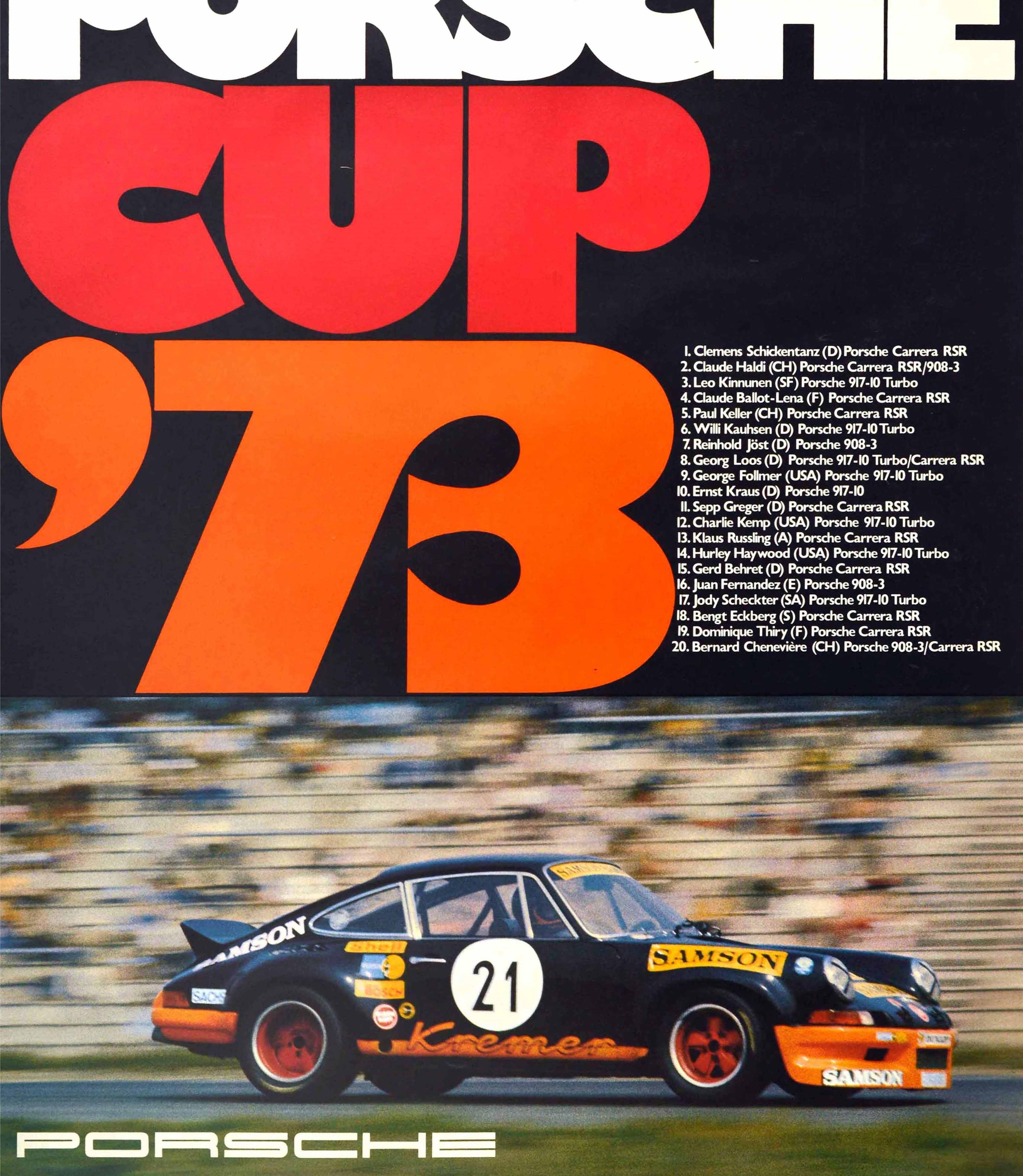 Original-Vintage-Autorennen-Poster Porsche Cup 1973 911 Carrera Car Motorsport im Zustand „Gut“ in London, GB