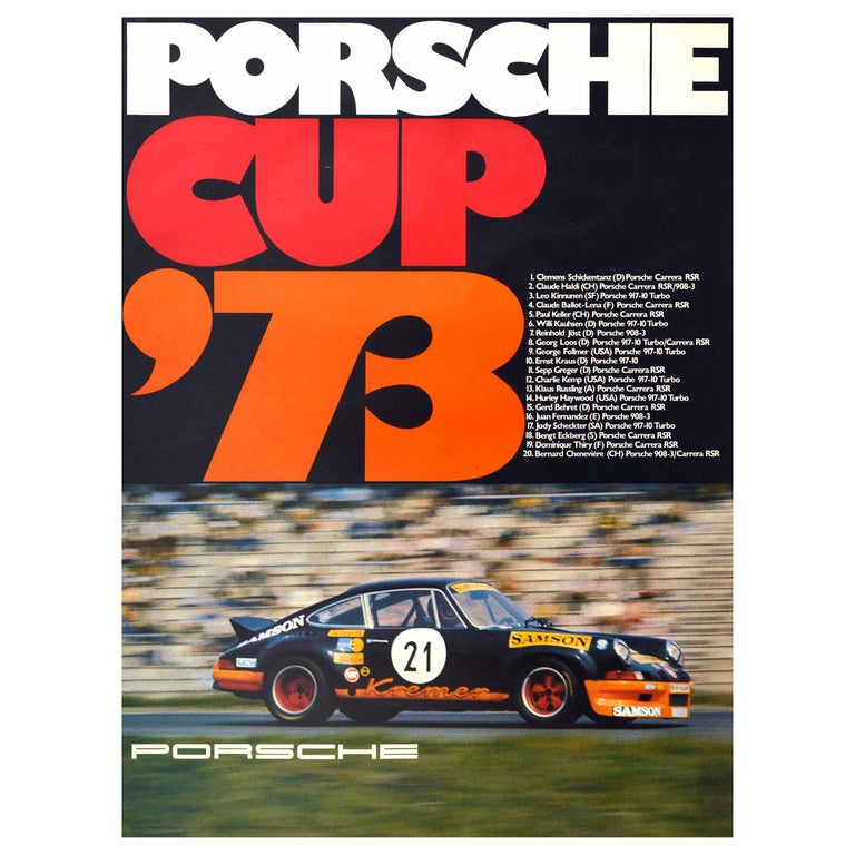 Original Vintage Auto Racing Poster Porsche Cup 1973 911 Carrera Car