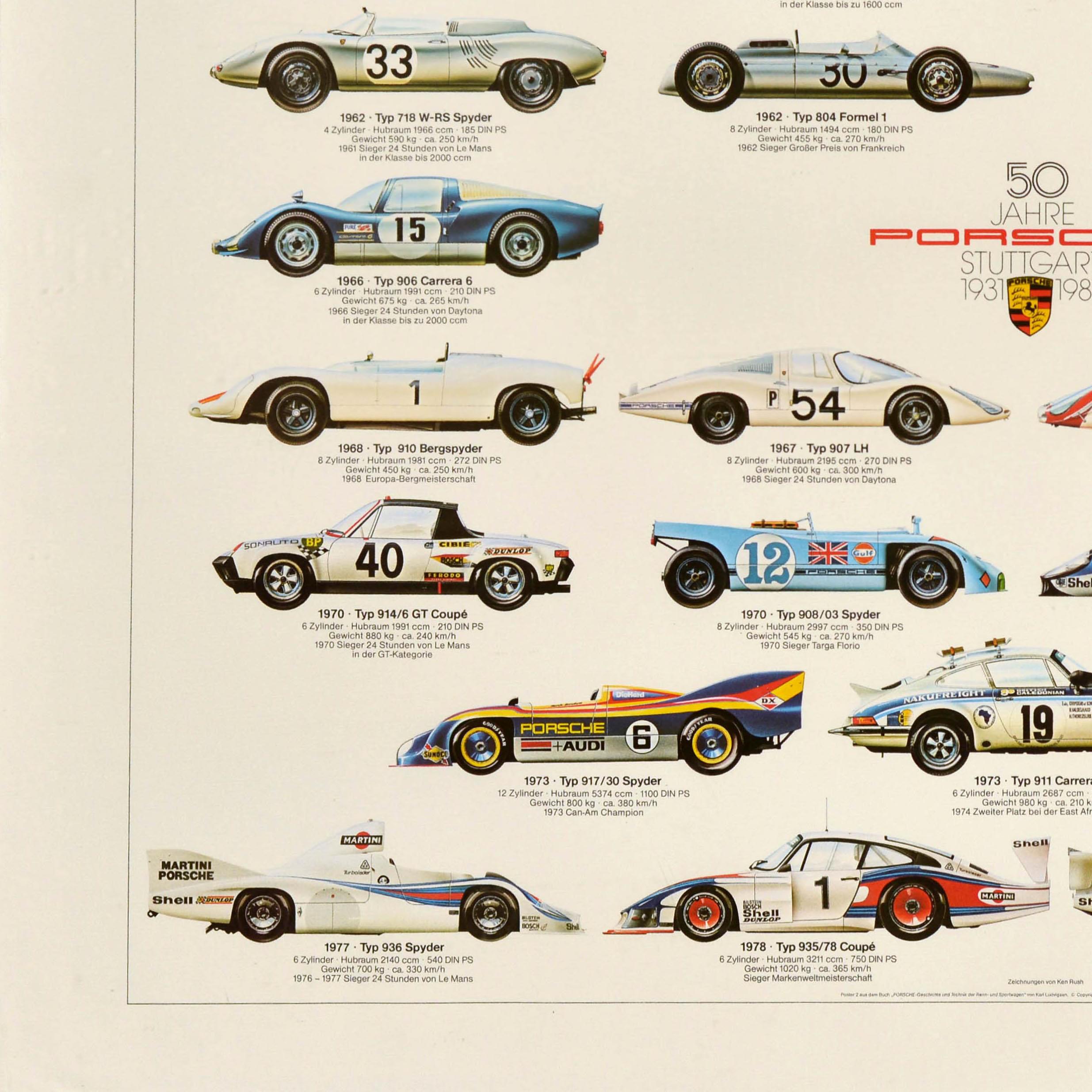 Fine XX secolo Poster originale d'auto d'epoca Porsche 50 anni di auto da corsa Ken Rush in vendita