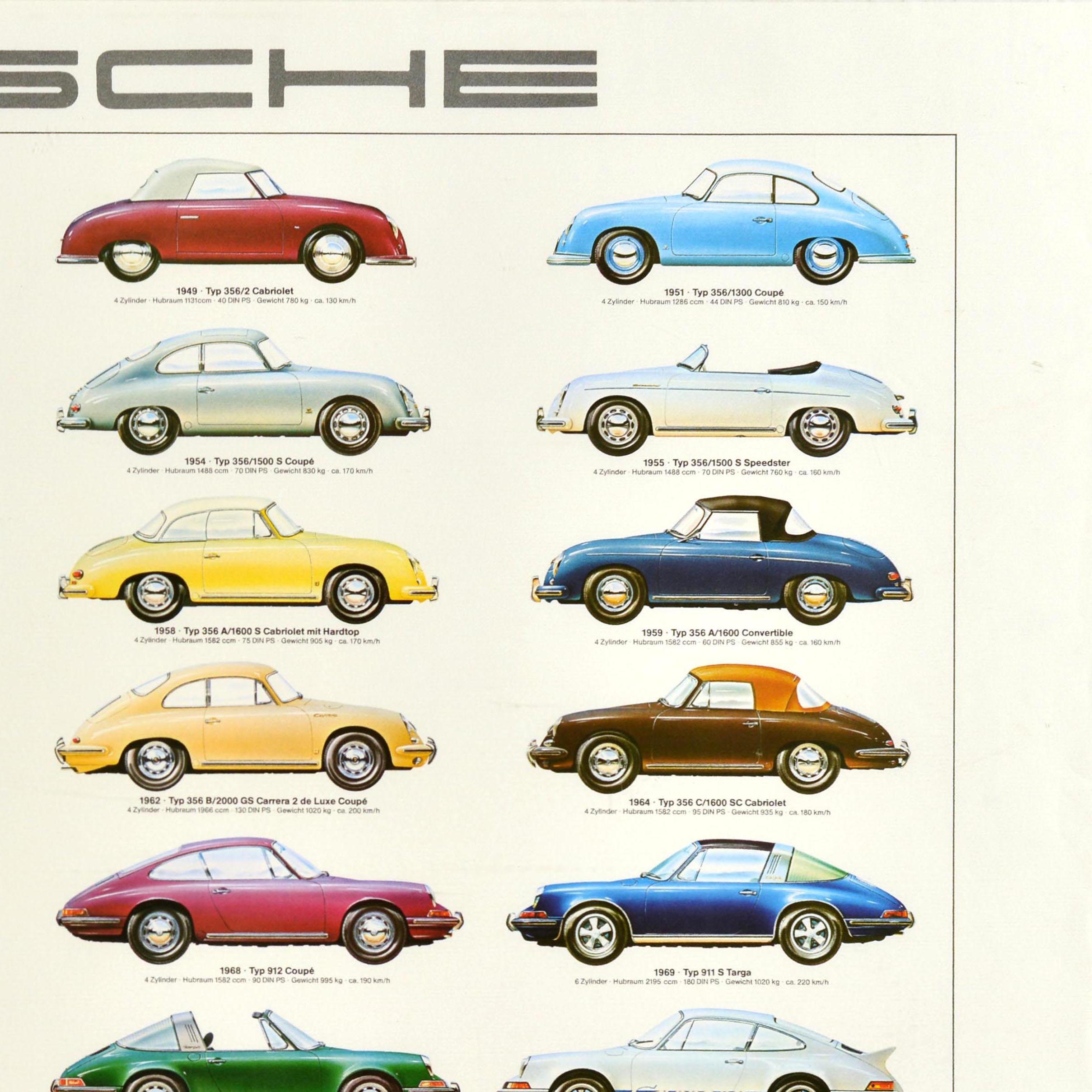 Tedesco Poster automobilistico originale d'epoca Porsche 50 anni auto di serie Ken Rush in vendita