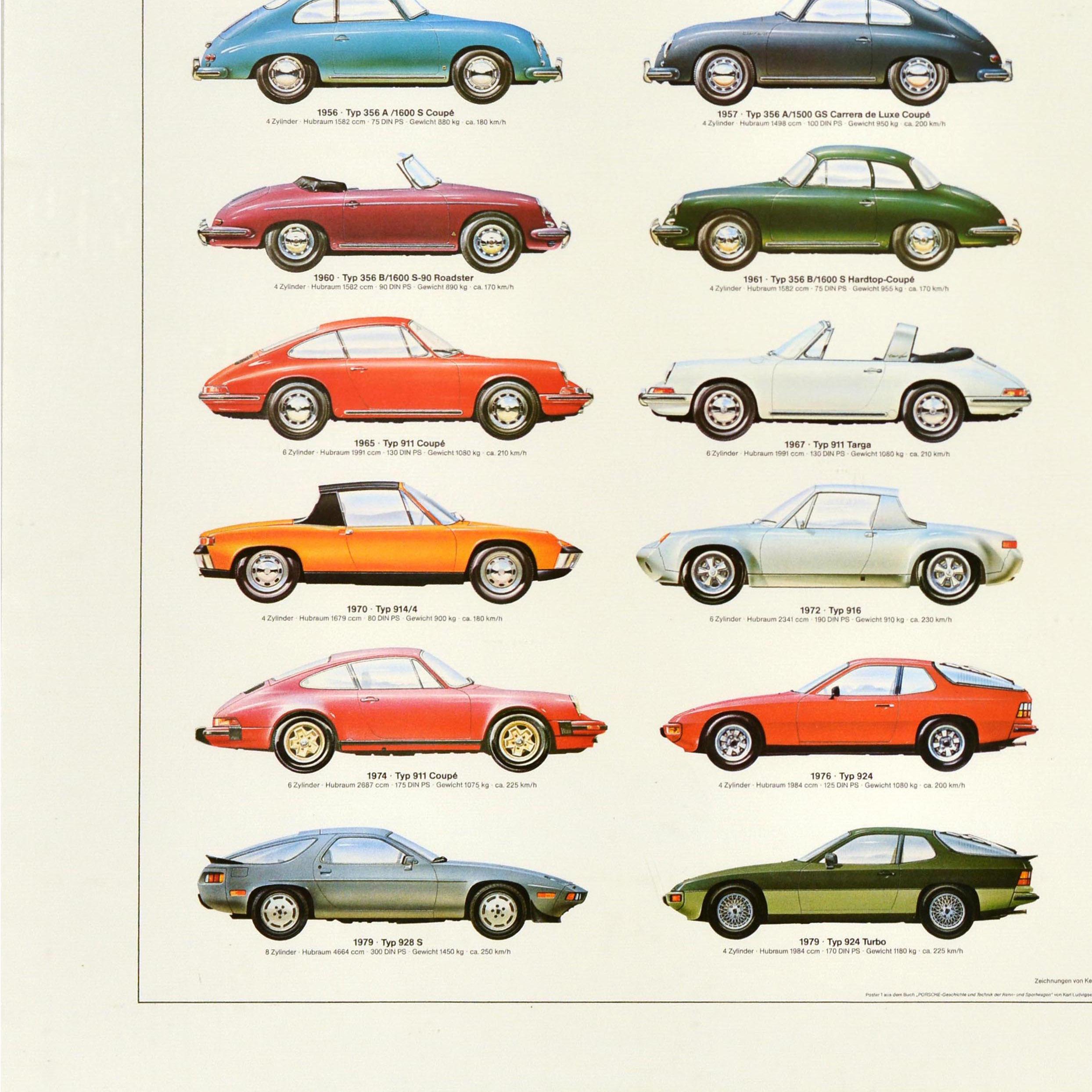 Poster automobilistico originale d'epoca Porsche 50 anni auto di serie Ken Rush In condizioni buone in vendita a London, GB