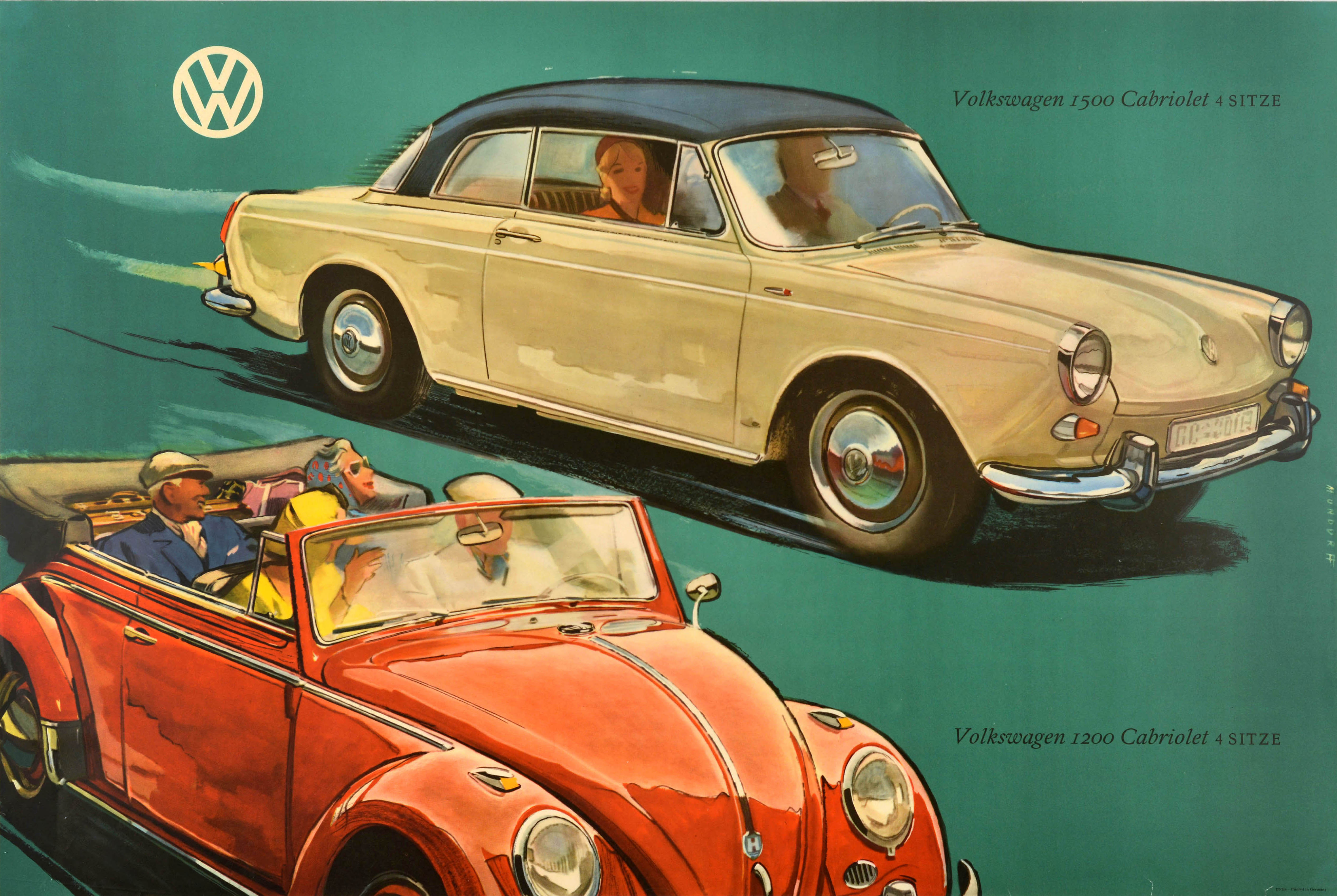 Original Vintage Automotive Werbeplakat Volkswagen Cabriolet VW Mundorff