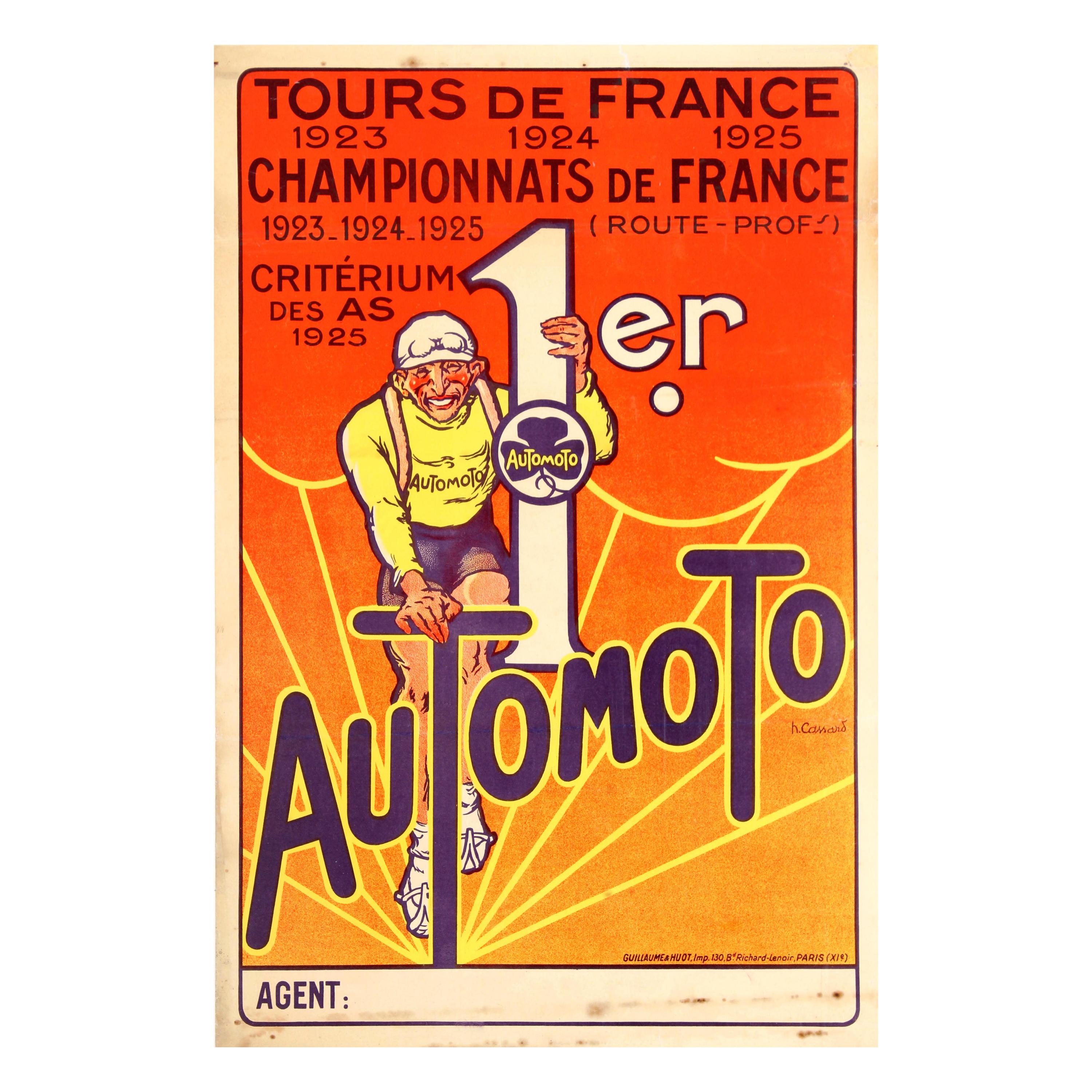 Original Vintage Automoto Tour De France Poster Cycling Sport Victory 1923-1925