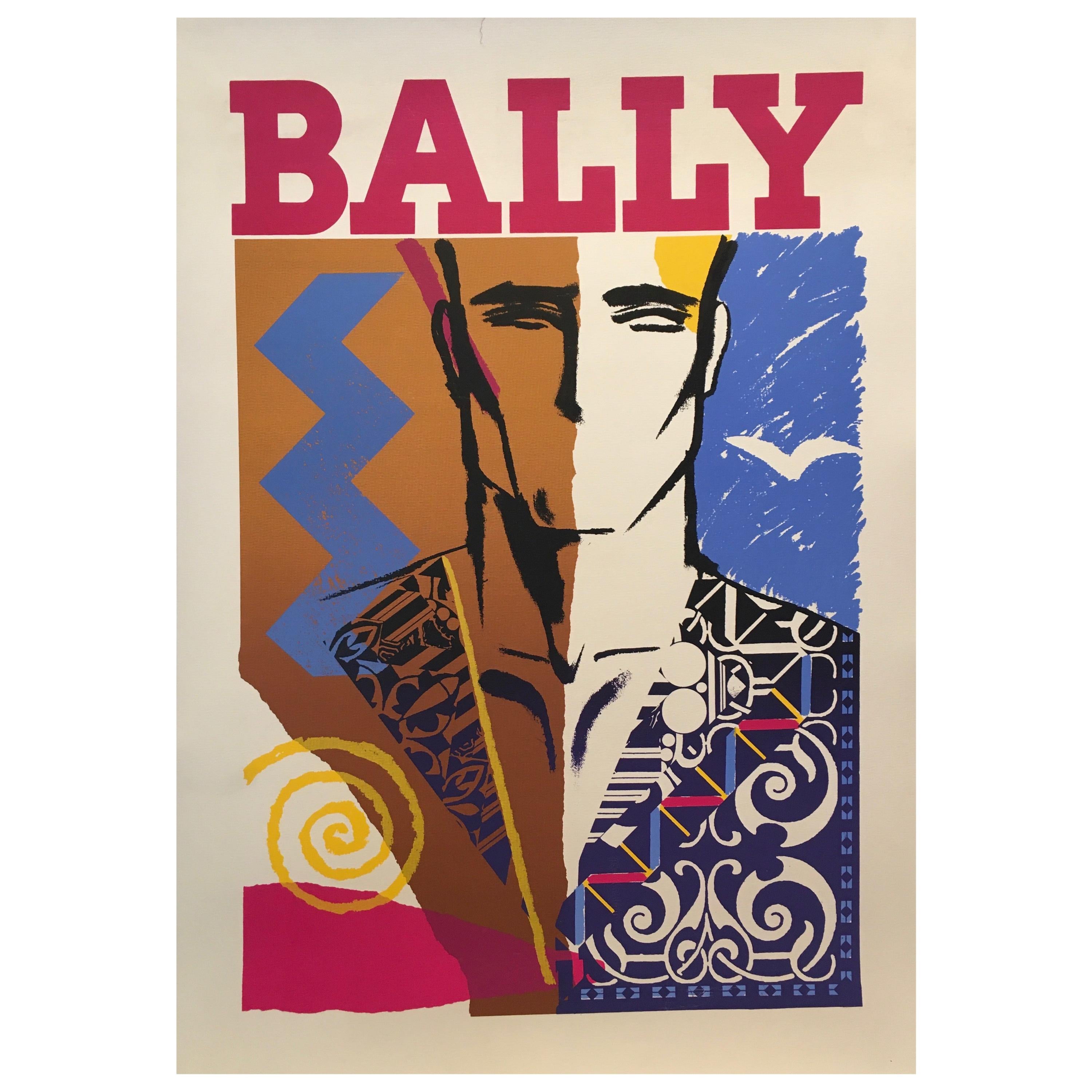 Original Vintage Bally Fashion Poster circa 1970s 'Bally Man' Linen Backed  at 1stDibs