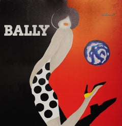 Original Vintage Bally Poster Iconic Ball Design by Villemot Fashion Shoes Brand