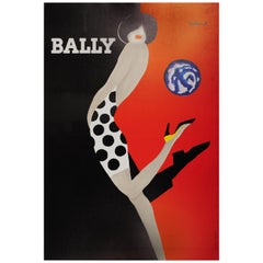 Original Vintage Bally Poster Iconic Ball Design by Villemot Fashion Shoes Brand