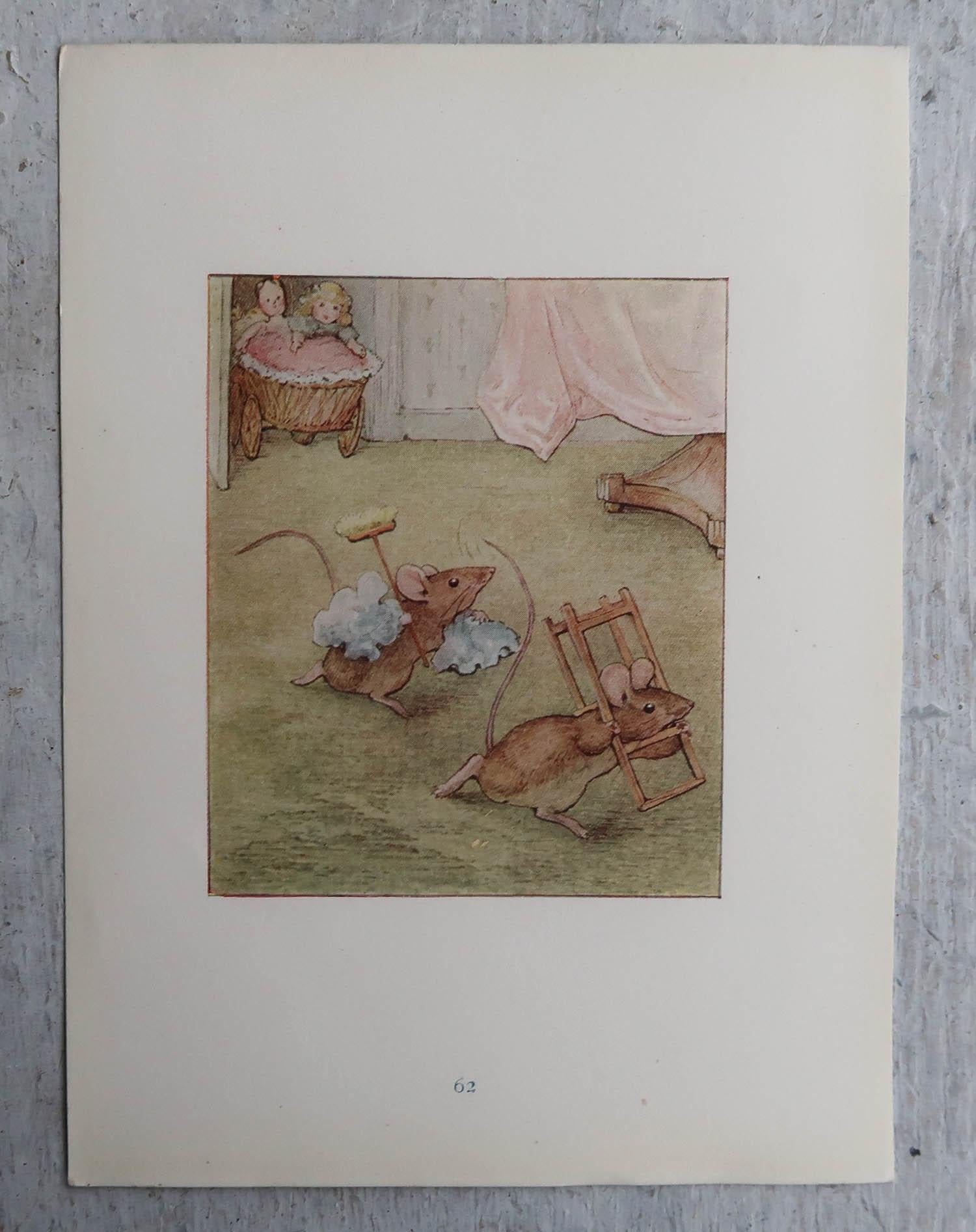 Folk Art Original Vintage Beatrix Potter Print. Peter Rabbit And Friends C.1905 For Sale