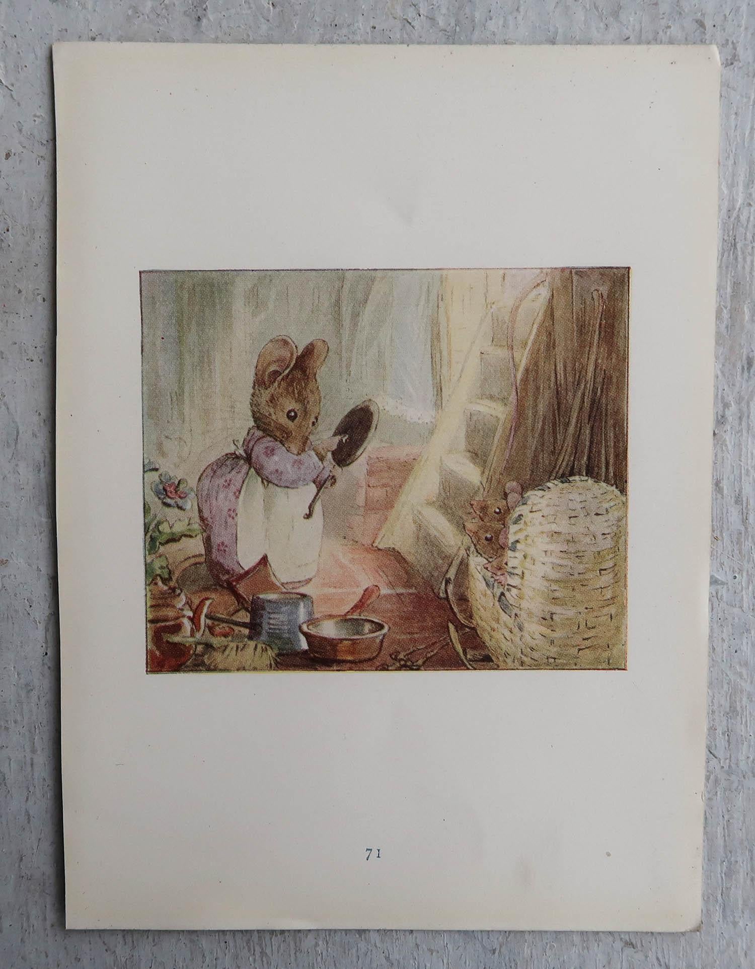 Folk Art Original Vintage Beatrix Potter Print. Peter Rabbit And Friends C.1905