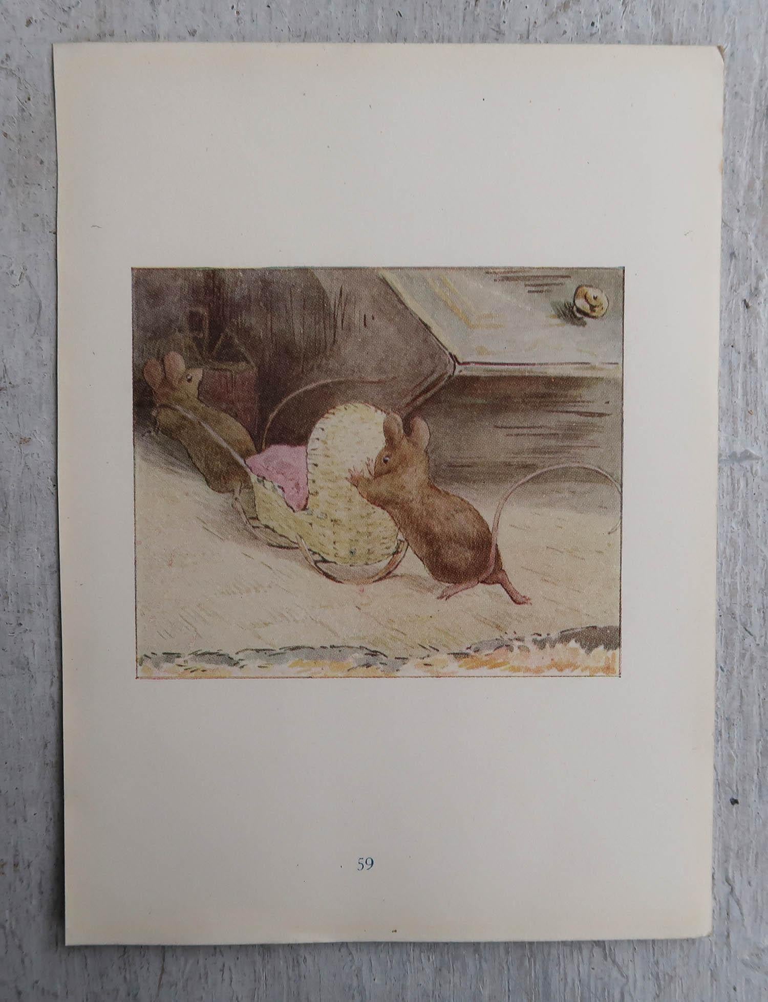 Folk Art Original Vintage Beatrix Potter Print. Peter Rabbit And Friends C.1905 For Sale