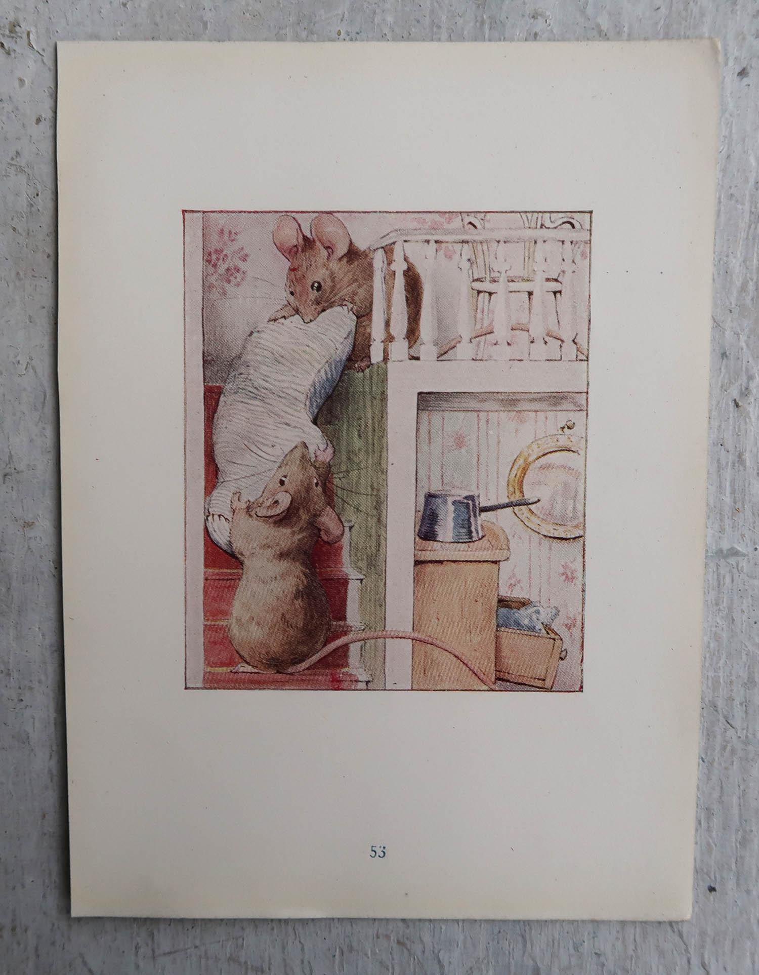 Folk Art Original Vintage Beatrix Potter Print. Peter Rabbit And Friends C.1905