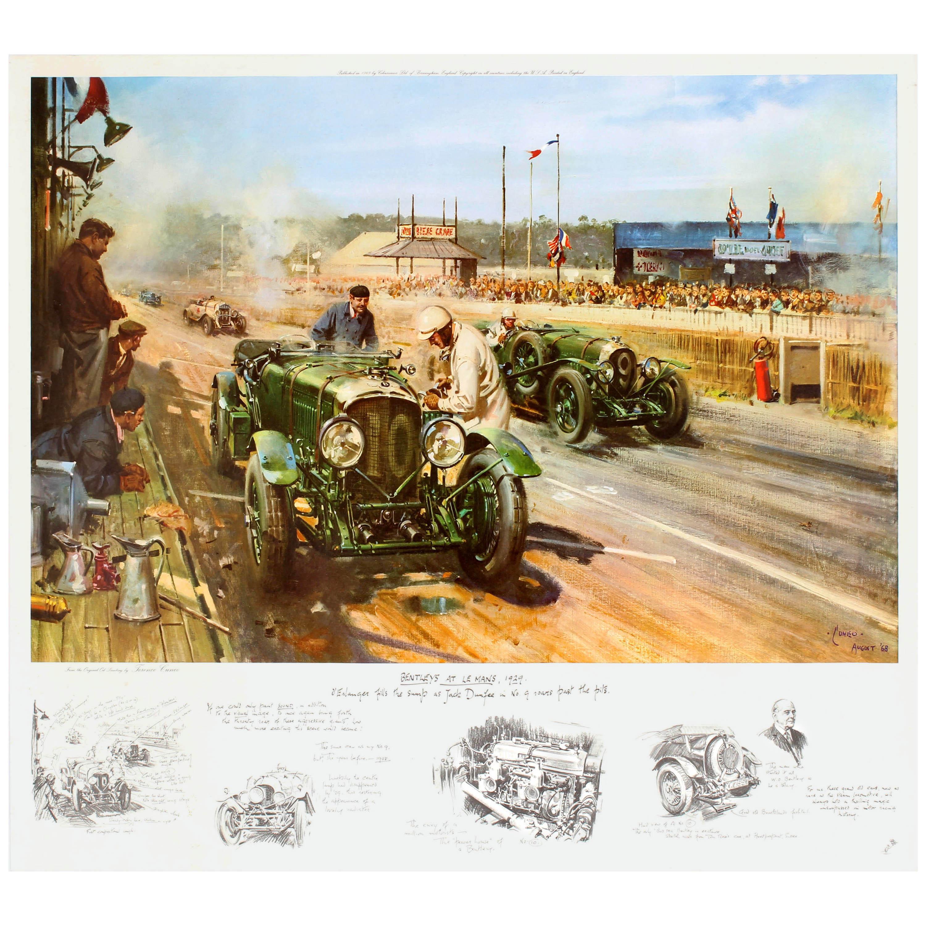 Affiche originale de Bentley par Cuneo Bentleys at Le Mans 1929 Car race