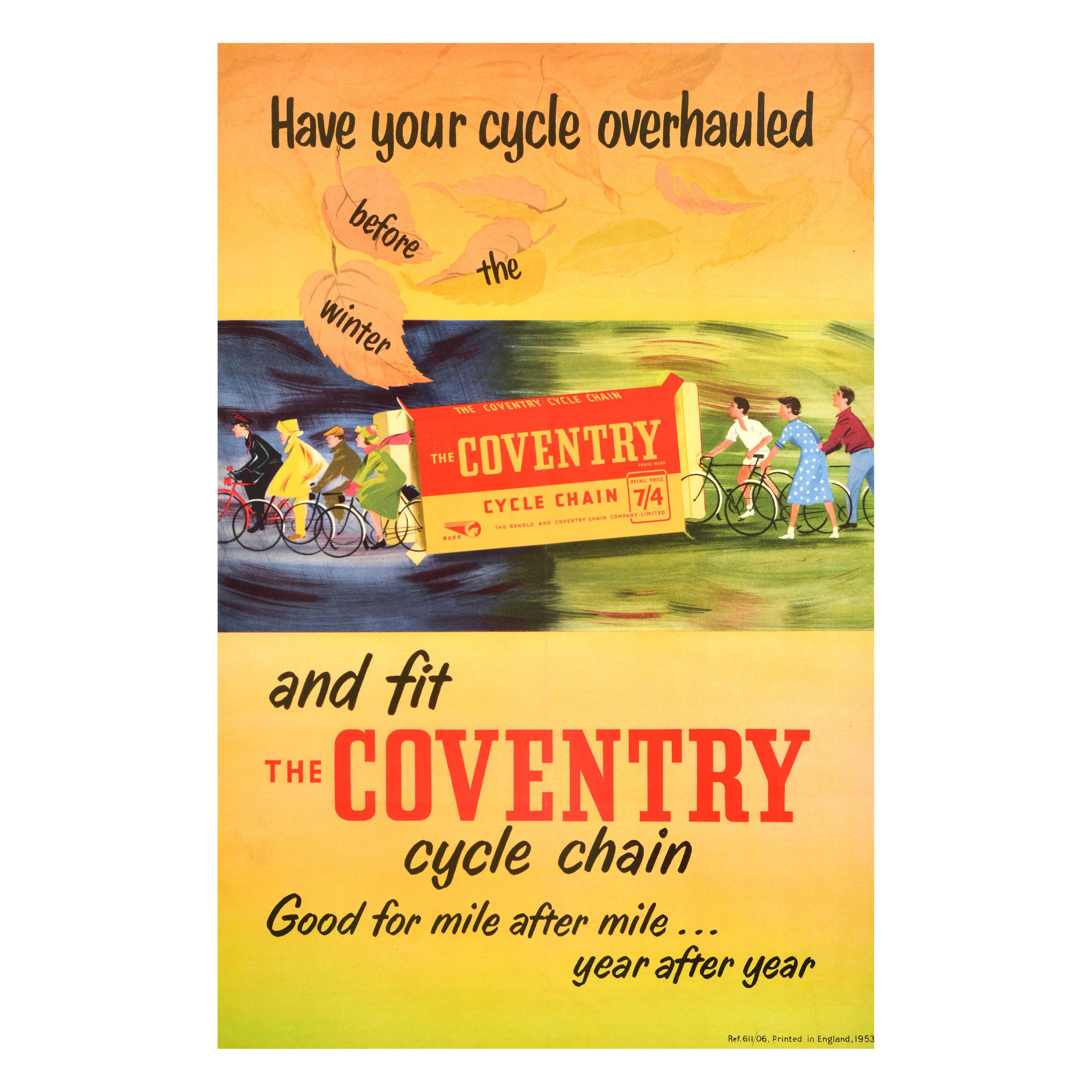 Original Vintage Bicycle Advertising Poster Coventry Cycle Chain Renold Bike