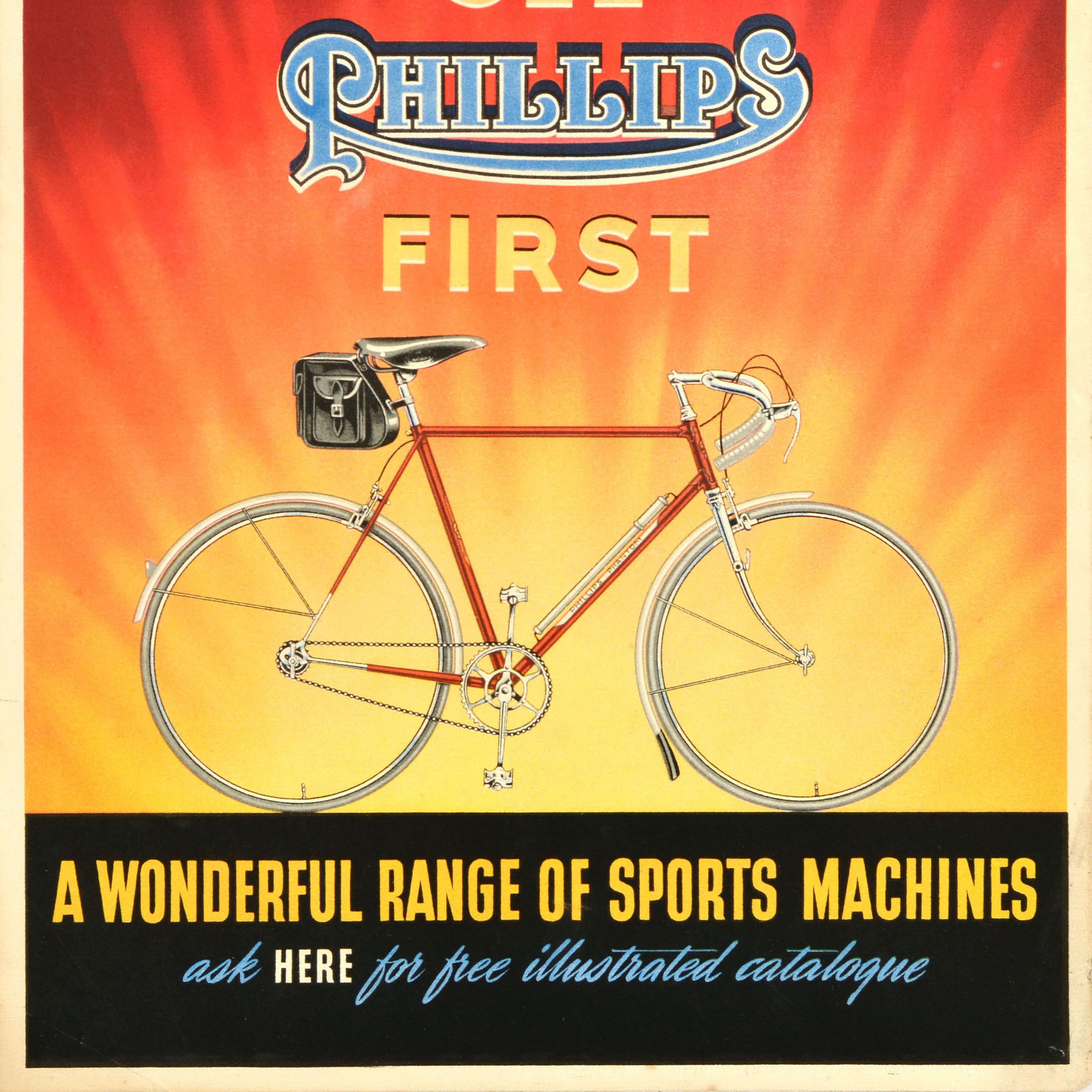 British Original Vintage Bicycle Advertising Poster See Phillips First Sports Machines For Sale