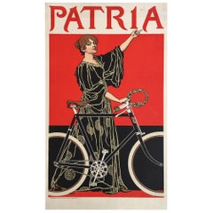 Original Vintage Bicycle Poster, 'Patria' French Lithograph Poster, 1900