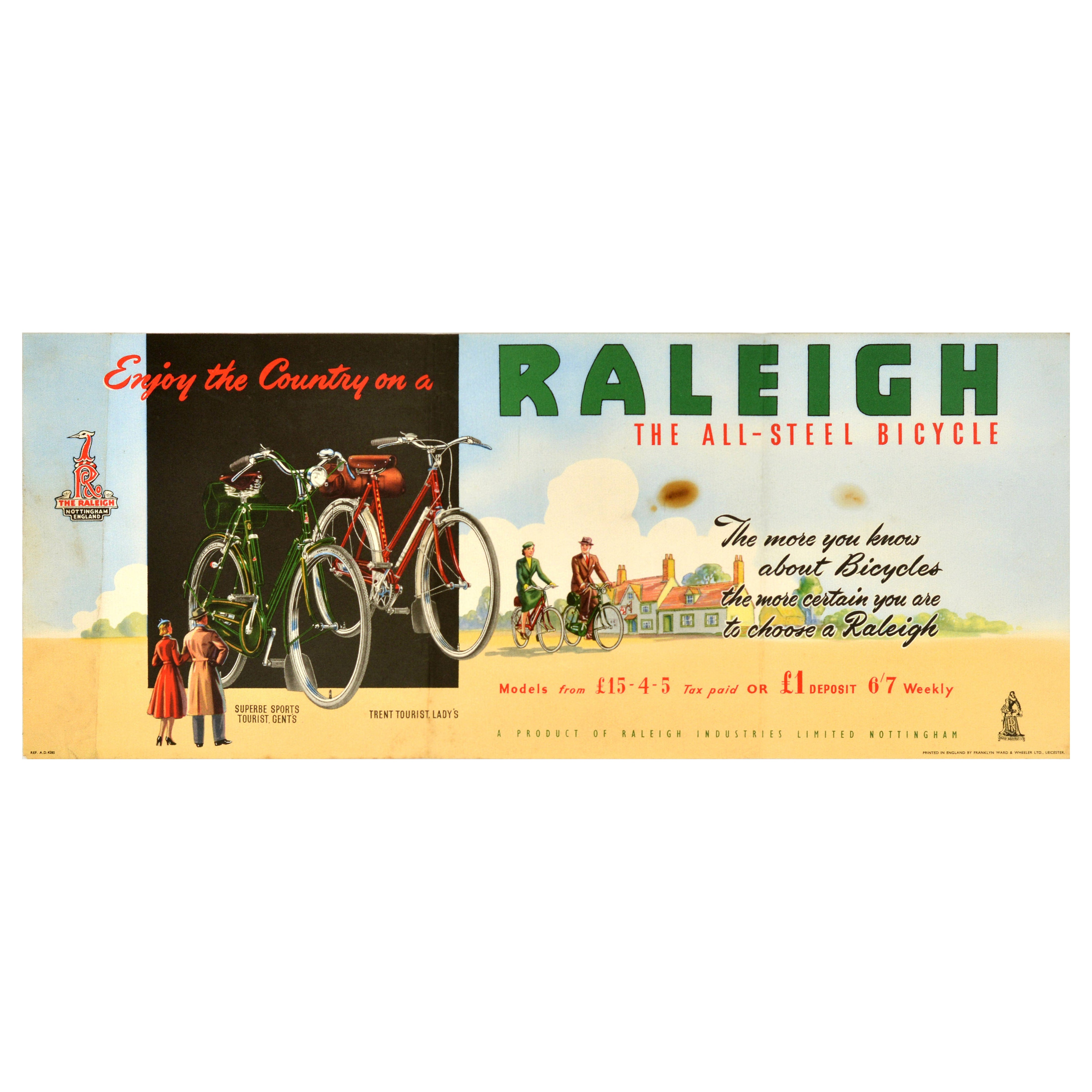 Original Vintage Bike Advertising Poster Raleigh Country All Steel Bicycle