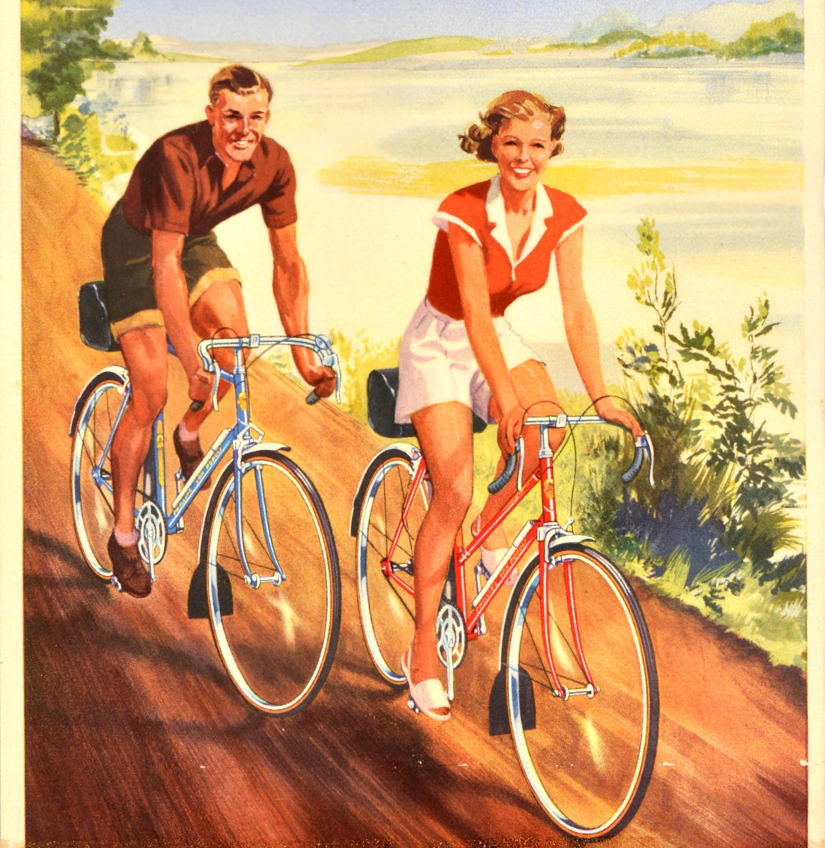 British Original Vintage Bike Poster Ride A Phillips Steel Bicycle Countryside Cyclists For Sale
