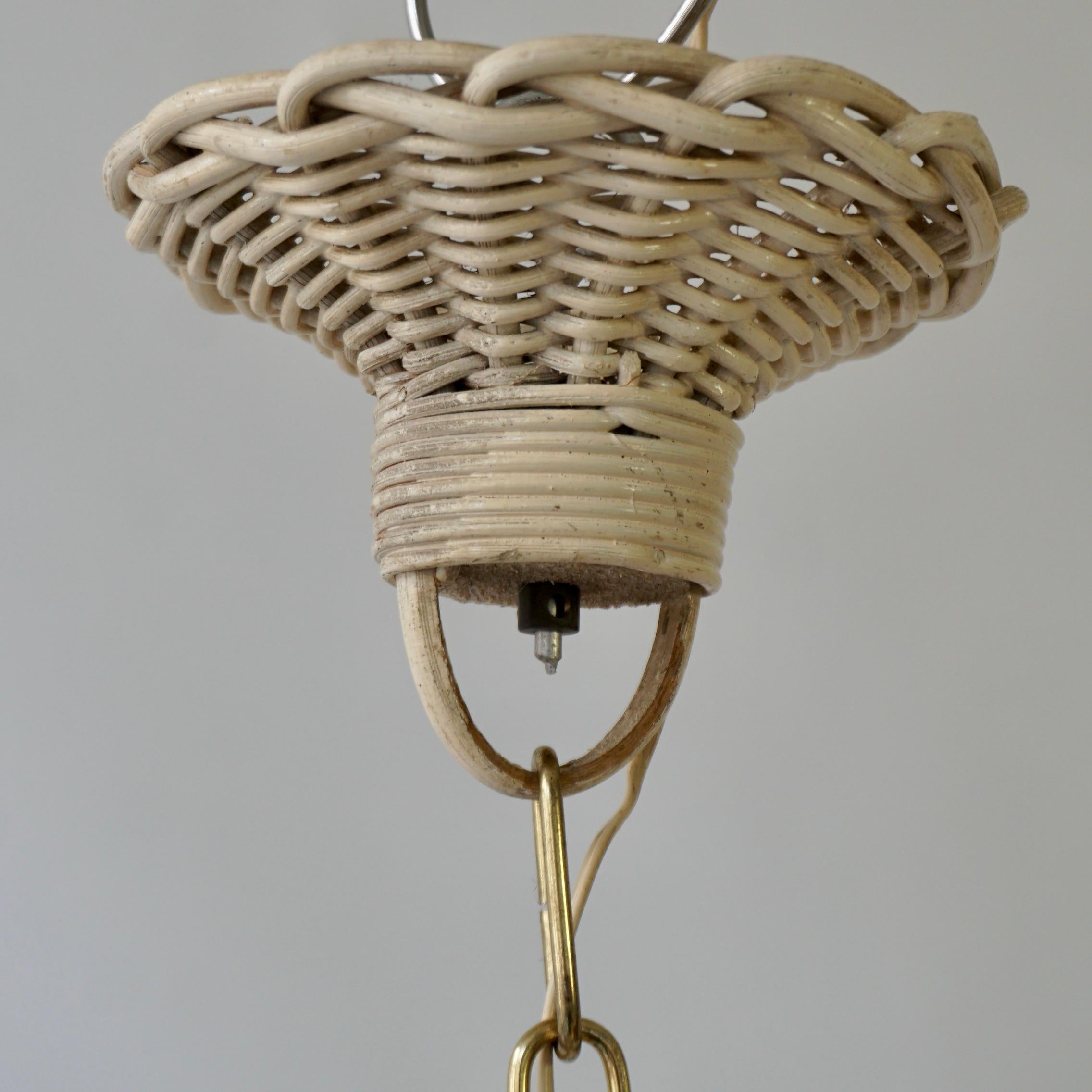 Original Vintage Birdcage Pendant Lamp in White Rattan For Sale 8