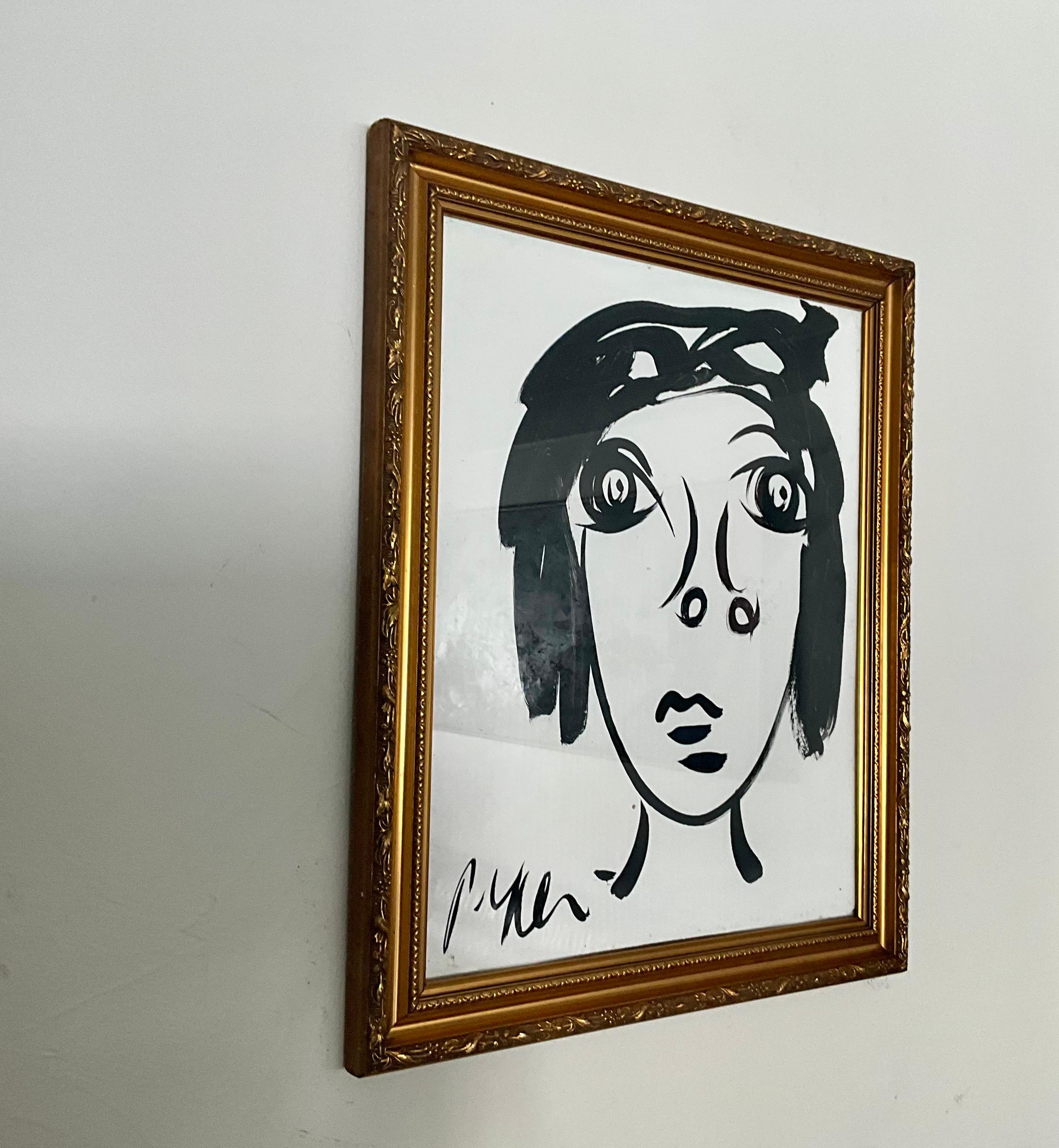 Schwarz-weißes Acrylgemälde im Vintage-Stil von Peter Keil (Ende des 20. Jahrhunderts) im Angebot