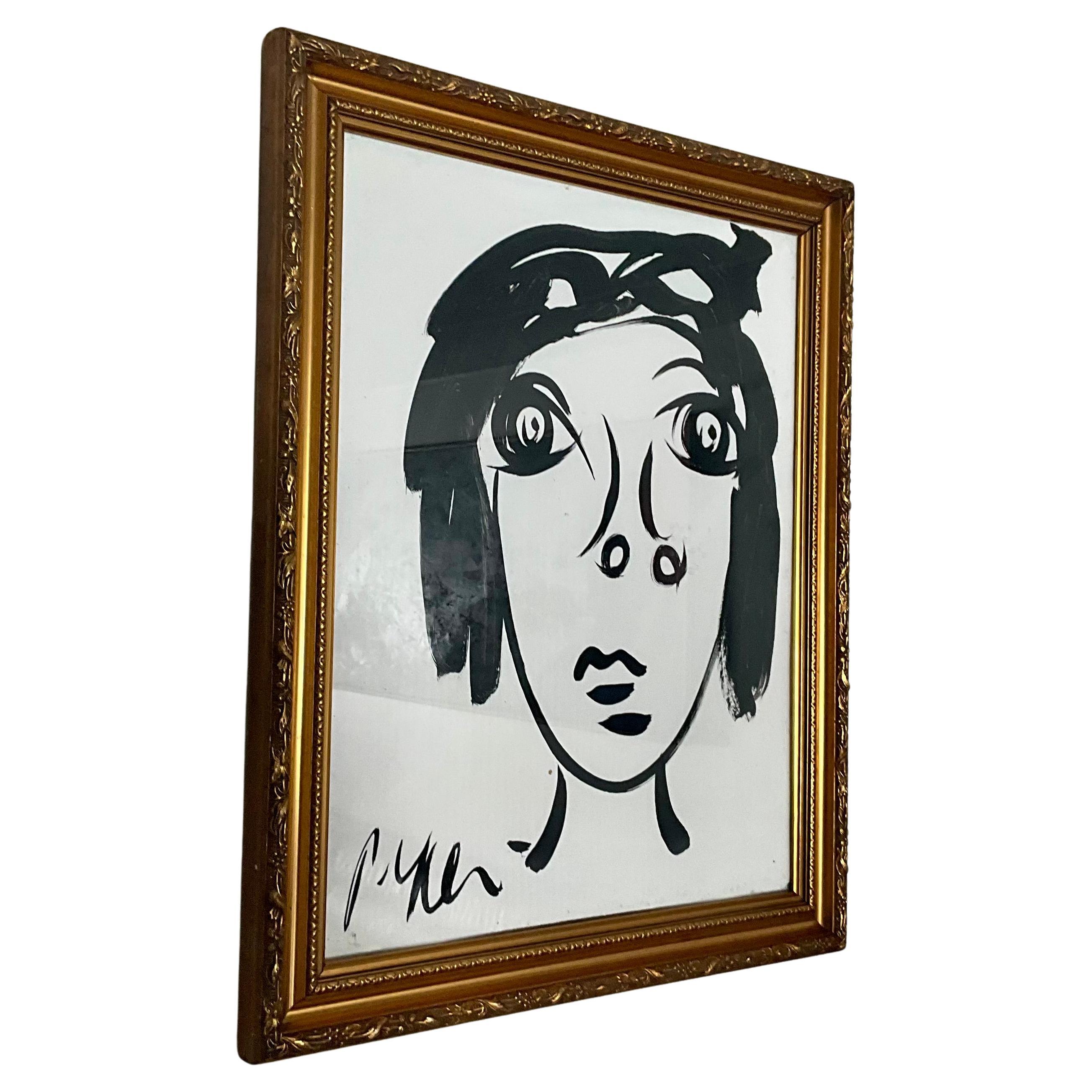 Original Vintage Black and White Acrylic Painting by Peter Keil