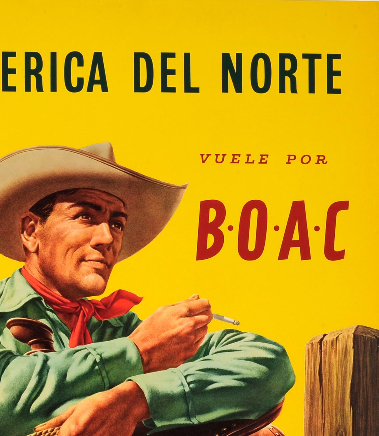 British Original Vintage BOAC Travel Poster for North America Del Norte Vuele Por BOAC