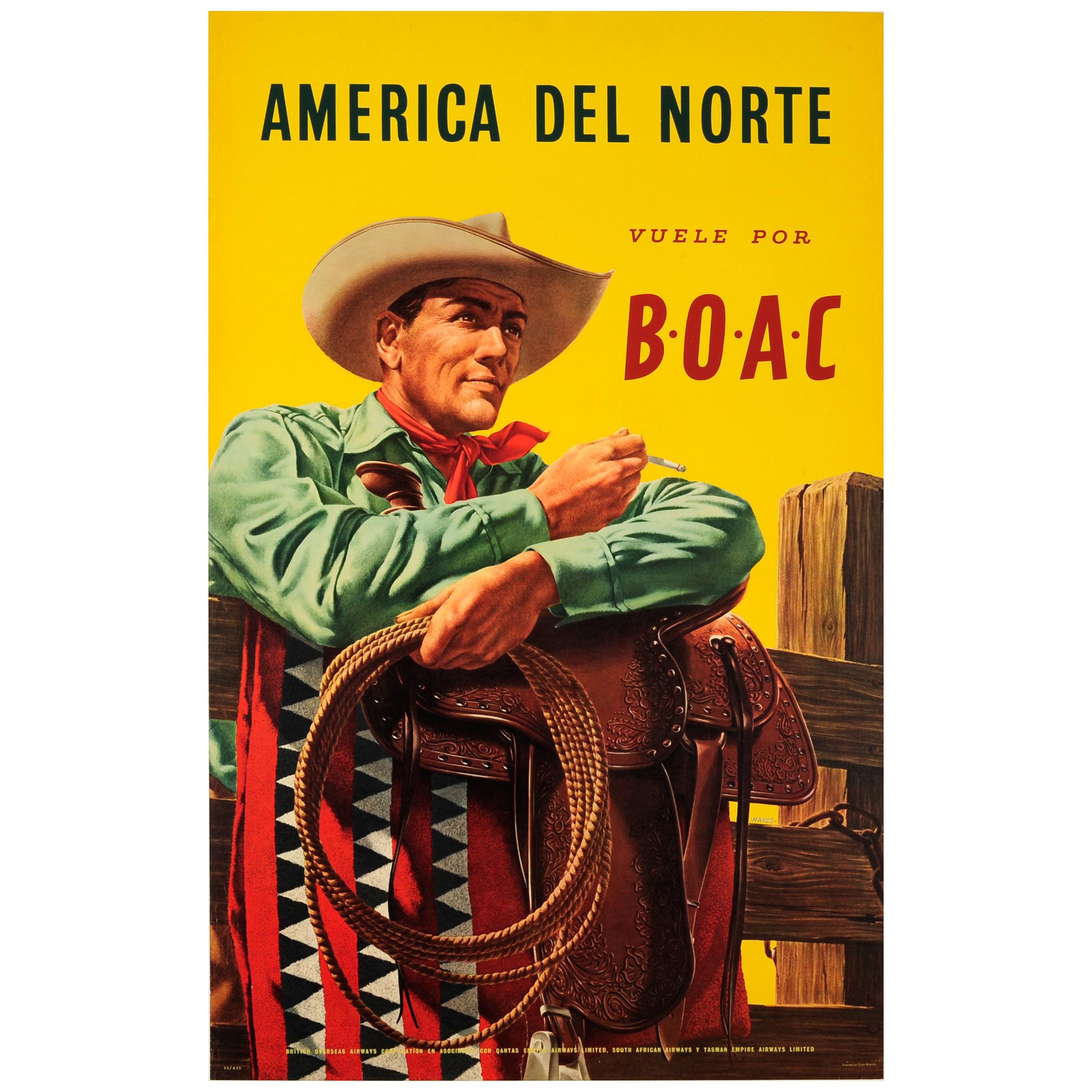 Original Vintage BOAC Travel Poster for North America Del Norte Vuele Por BOAC