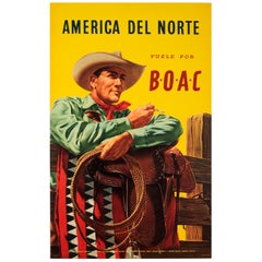 Original Vintage BOAC Travel Poster for North America Del Norte Vuele Por BOAC