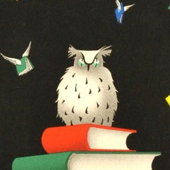 Original Vintage Book Publisher Advertising Poster Success Books Owl Reading Art